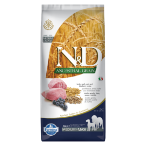 N&D Ancestral Grain Lamb & Blueberry Adult Medium & Maxi Kibble Size Dry Dog Food 12kg