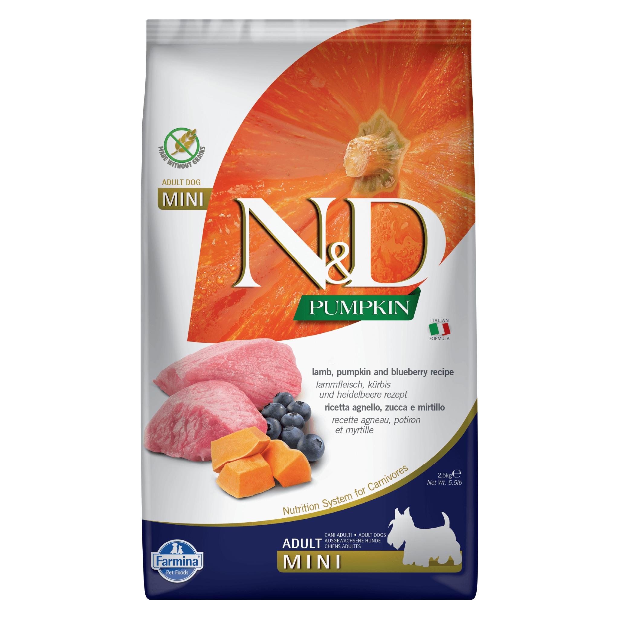 N&D Pumpkin Grain Free Lamb & Blueberry ADULT Mini Kibble Size Dry Dog Food